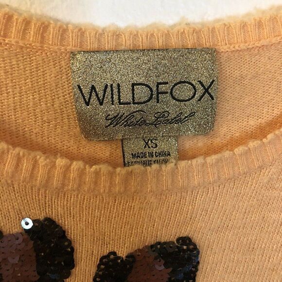 Wildfox White Label sweater Sz XS sequin cheetah apricot Angora blend - Picture 3 of 7